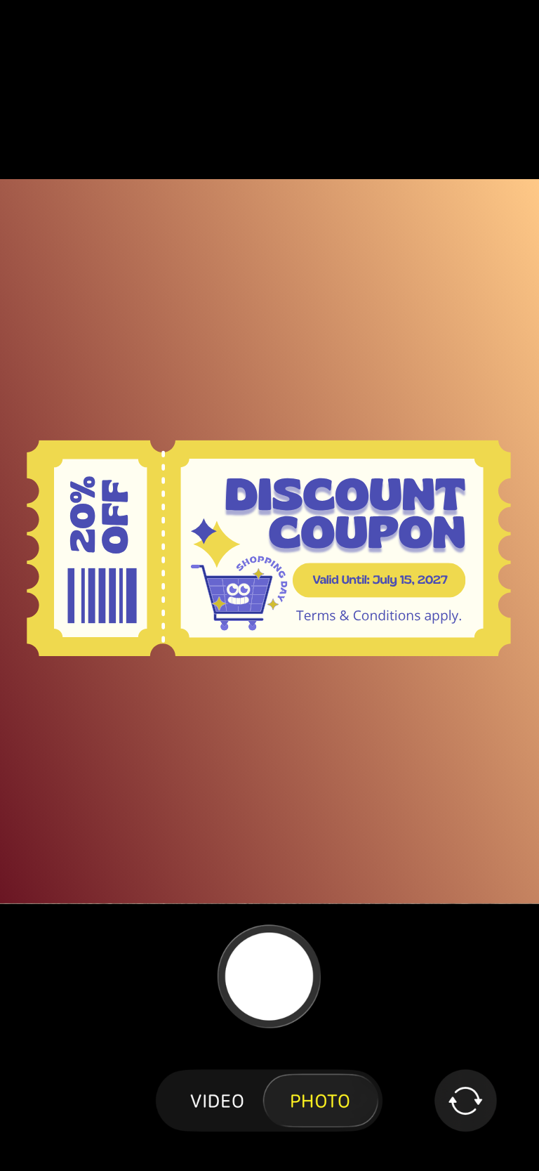Taking a photo of a coupon with the camera