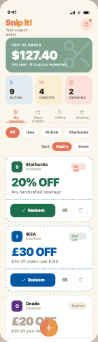 Snip It! — My Coupons screen