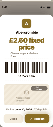 Redeem barcode screen