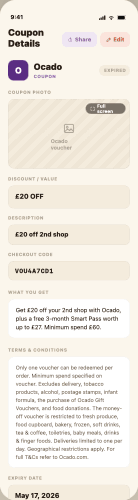 Coupon details screen