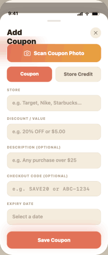 Add coupon screen